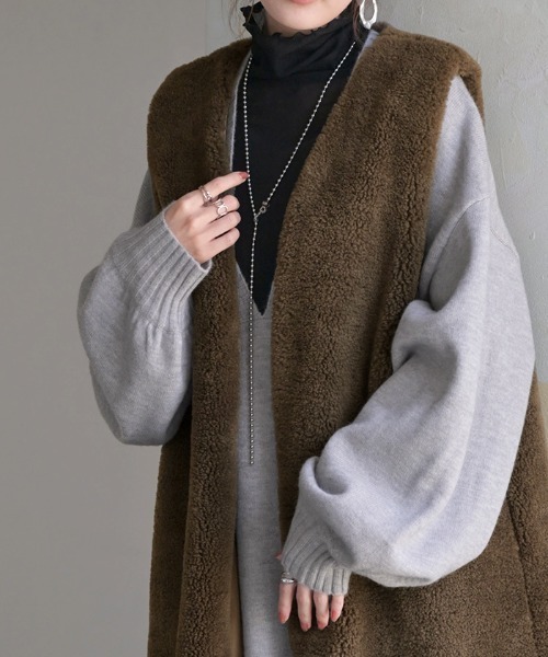 HUG.U（ハグユー） ベスト ジレ 上質ボアロングジレ レディース