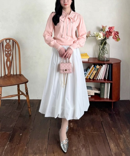 CLEAR BASIC ニット セーター 配色ボウタイニットトップス「オフィス