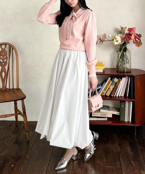 CLEAR BASIC ニット セーター 配色ボウタイニットトップス「オフィス