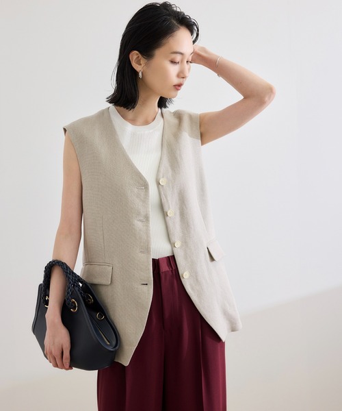 ベスト ジレ 尾州リネンオーバーロングジレ レディース ROPE' ベスト ジレ 尾州リネンオーバーロングジレ レディース