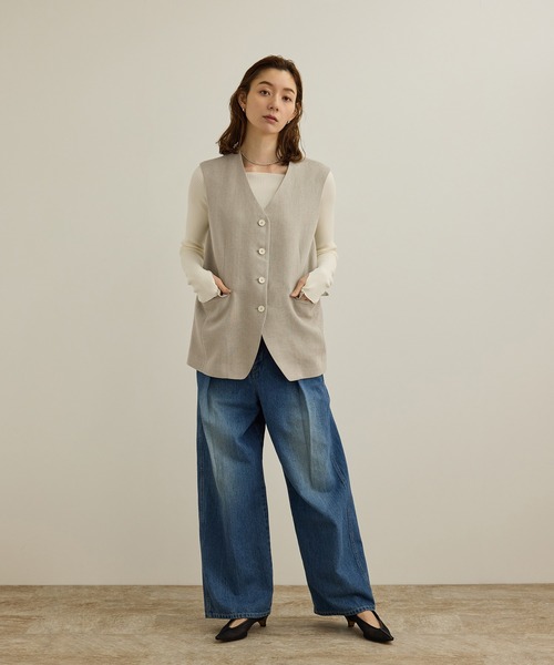 ROPE' ベスト ジレ 尾州リネンオーバーロングジレ レディース