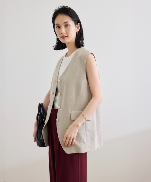 ROPE'（ロペ） ベスト ジレ 尾州リネンオーバーロングジレ レディース