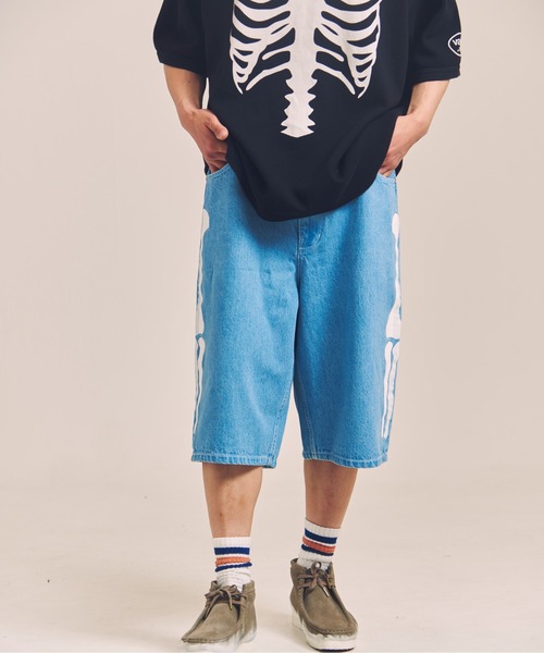vanson スケルトンプリント ショートパンツ 32 VANSON（バンソン） ジーンズ VANSON-SKELTON BONES-Denim Shorts