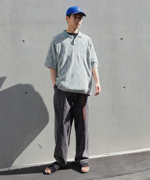 Casablanca幾何学模様ポロシャツ 黒と白ニットジャカードモノグラム B:MING by BEAMS（ビーミング by ビームス）幾何学柄 ジャカード