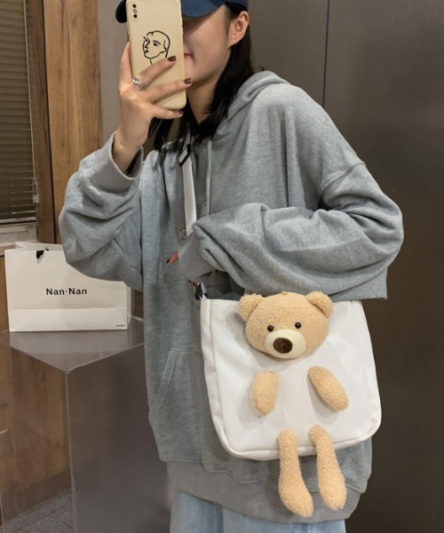 トートバッグ くまさんぬいぐるみ付き2WAYショルダーミニトートバッグ