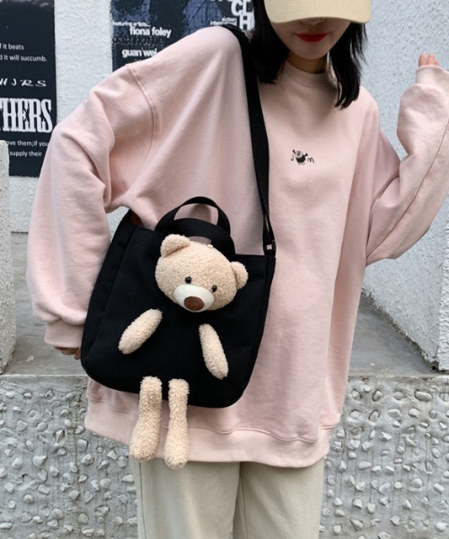 トートバッグ くまさんぬいぐるみ付き2WAYショルダーミニトートバッグ