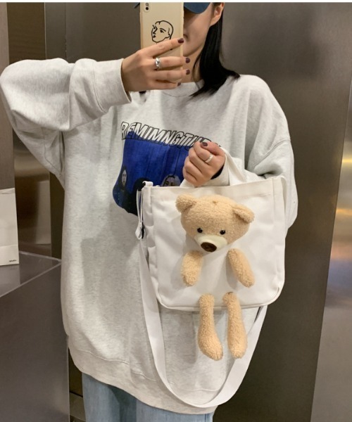 トートバッグ くまさんぬいぐるみ付き2WAYショルダーミニトートバッグ