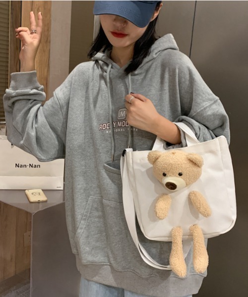 クマのぬいぐるみ付きトートバッグ ピンク　グニフニ トートバッグ くまさんぬいぐるみ付き2WAYショルダーミニトートバッグ