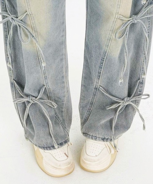 CANVAS+ ジーンズ デニム デニムパンツ 「CANVAS+」サイド3リボン