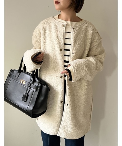 「Re:EDIT」 ノーカラーコート MEDIUM アイボリー レディース_画像9