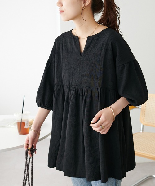 「DISCOAT」 半袖ブラウス MEDIUM ブラック レディース