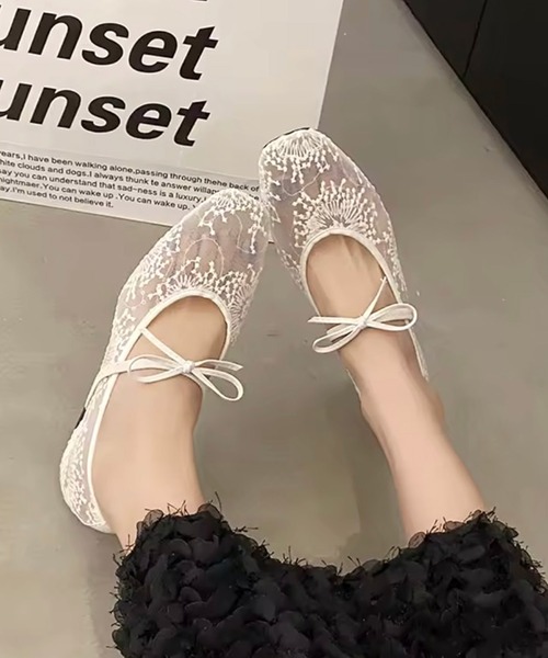 フラワーレースフラットパンプス♥︎23cm♥︎ブラック SALE】レースフラットパンプスRANDA公式サイト