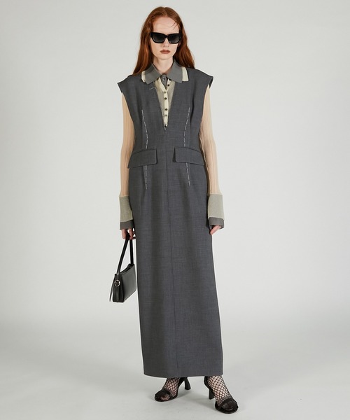 ワンピース ハンドステッチディープVドレス / Hand-stitched Deep V-neck Dressの画像