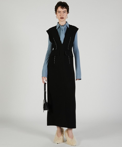 ワンピース ハンドステッチディープVドレス / Hand-stitched Deep V-neck Dressの画像