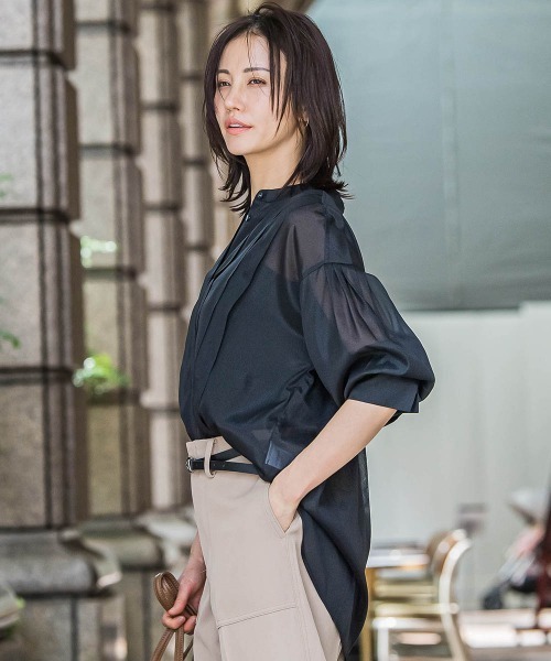 ロートレアモン チュール シアー 異素材トップス ブラウス チェック柄 半袖 オンワンズオン On One's Own チェックレース・シアーブラウス・半袖