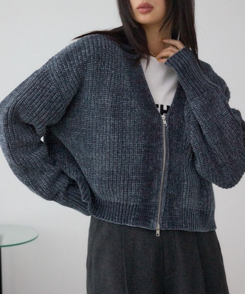 AZUL BY MOUSSY（アズールバイマウジー） カーディガン WZIPベロアラメ