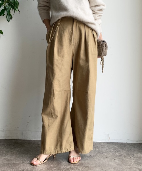 DouDou（ドゥドゥ） パンツ タックトラウザーパンツ レディース