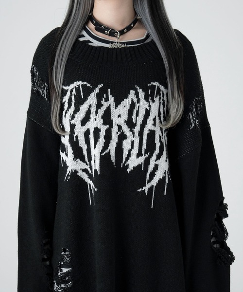 LAZYSLAY ニット セーター メタルロゴダメージニット レディース