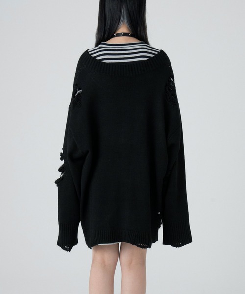 LAZYSLAY ニット セーター メタルロゴダメージニット レディース