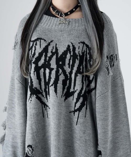 LAZYSLAY ニット セーター メタルロゴダメージニット レディース