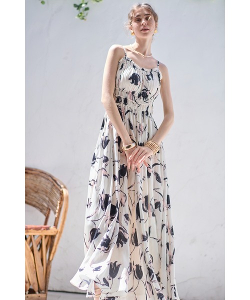Estella.K ワンピース Julia Satin print Long Dress シャーリング