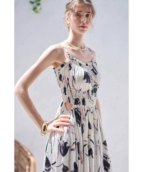 Estella.K ワンピース Julia Satin print Long Dress シャーリング