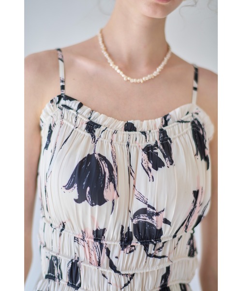 Estella.K ワンピース Julia Satin print Long Dress シャーリング