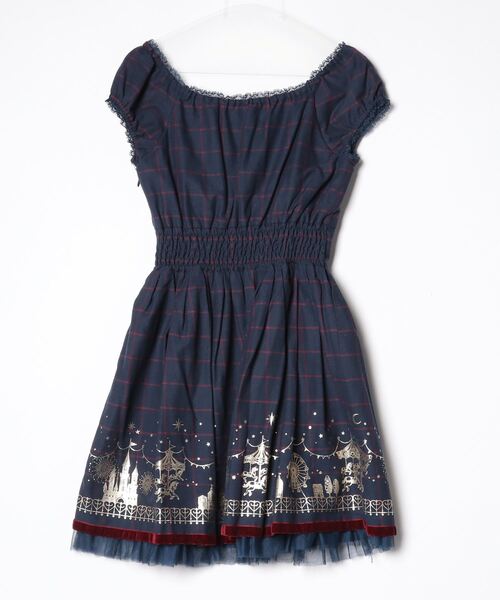 「Secret Honey」 チェック柄半袖ワンピース S ネイビー レディース_画像2