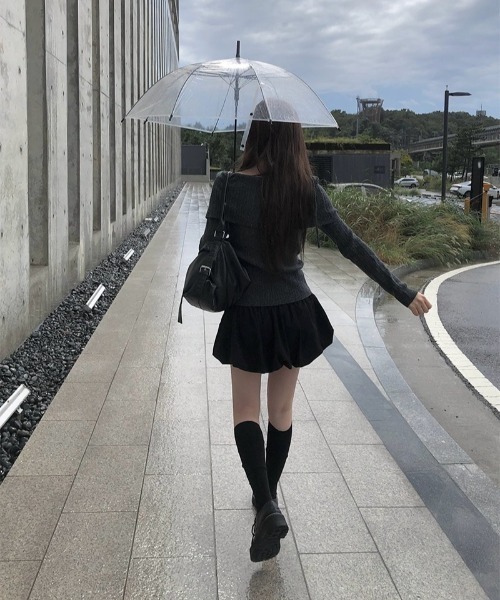 anyonemore ニット セーター リボンワンオフショルダーリブニット
