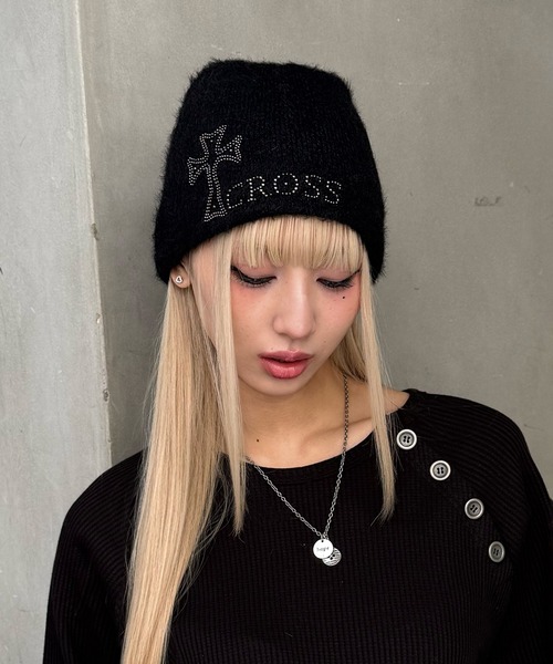 ニット帽 ニットキャップ クロススタッズニットキャップ レディース