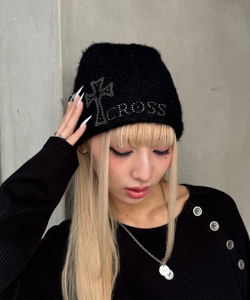 ニット帽 ニットキャップ クロススタッズニットキャップ レディース