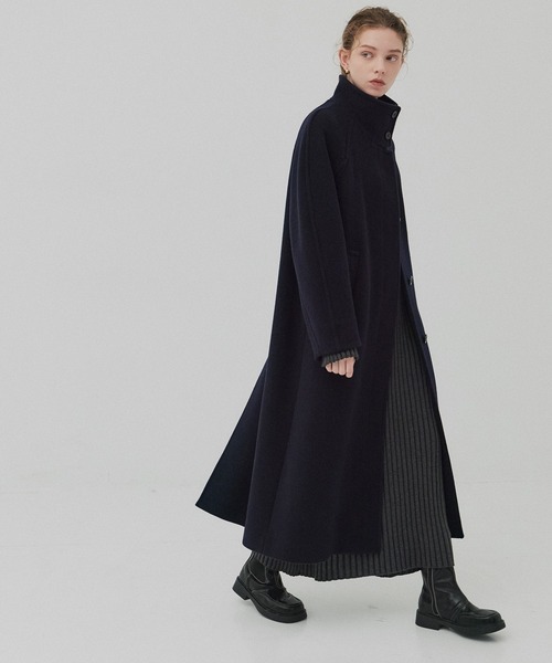 PUBLIC TOKYOダークネイビー ステンカラーコート ベルト付き PUBLIC TOKYOダークネイビー ステンカラーコート ベルト付き