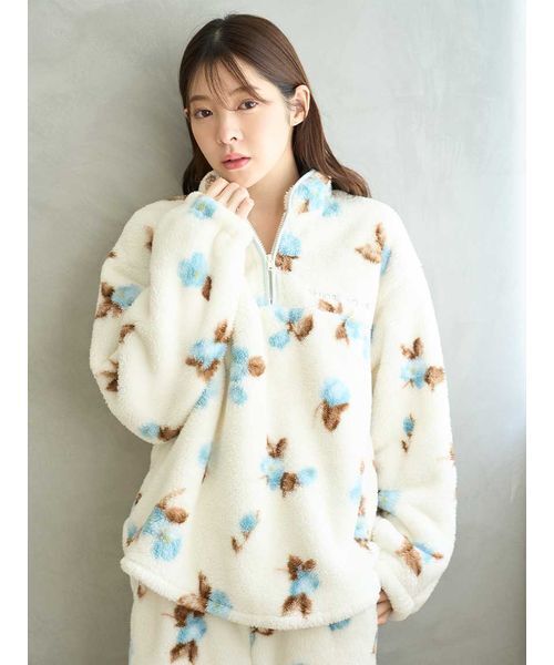 SNIDEL HOME パジャマ ルームウェア ボアフリースハーフジップトップス