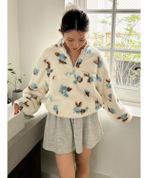 SNIDEL HOME パジャマ ルームウェア ボアフリースハーフジップトップス