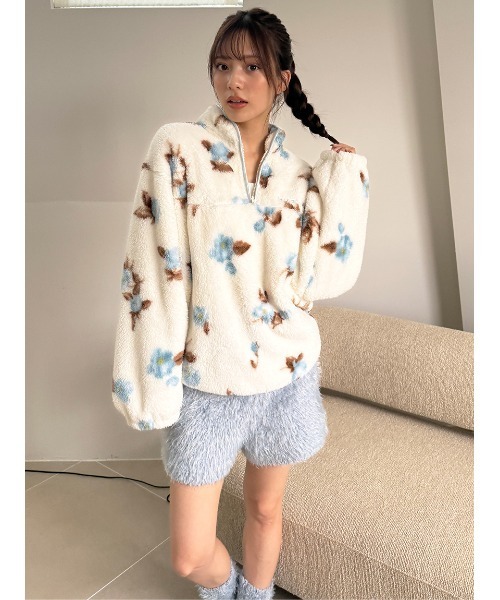 SNIDEL HOME パジャマ ルームウェア ボアフリースハーフジップトップス