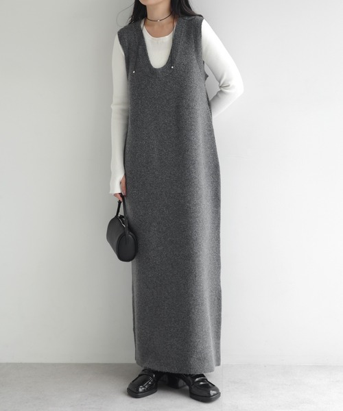 andme（アンドミー） ワンピース ミックスメランジノースリーブニット