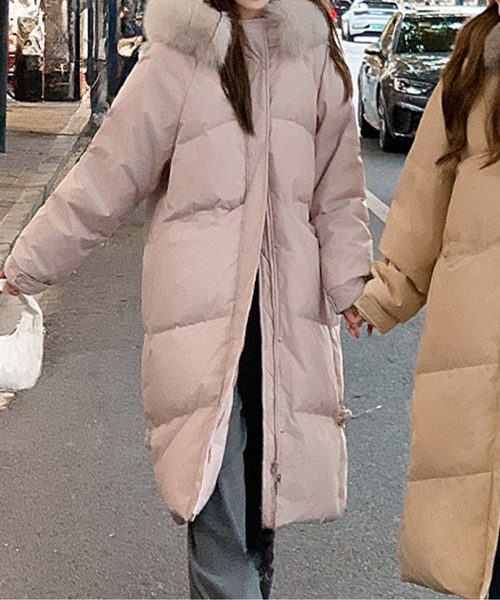 LUCPY ダウンコート ダウンジャケット エコファーフードロング中綿