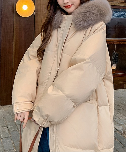 LUCPY ダウンコート ダウンジャケット エコファーフードロング中綿