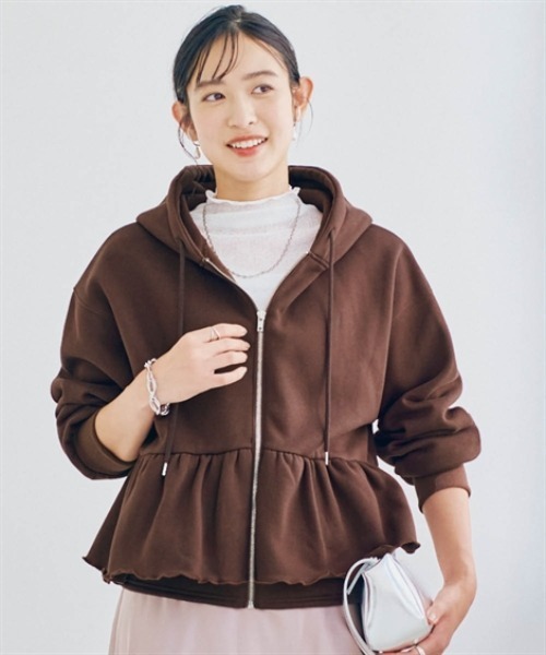 ニッセン（nissen） パーカー 裏起毛スウェットペプラムジップアップ