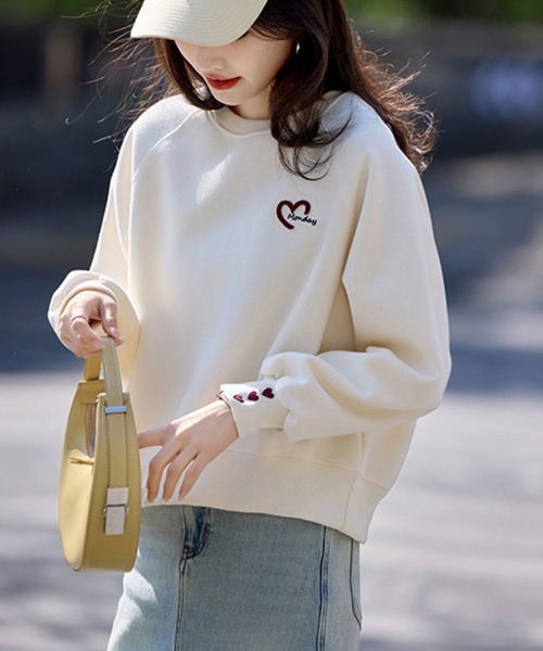 トレーナー スウェット ハートデザインスウェットトップス レディース