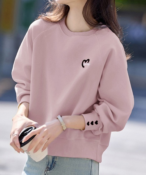 トレーナー スウェット ハートデザインスウェットトップス レディース