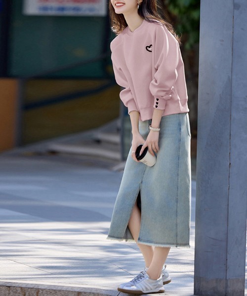 SPORTMAX CODE ハート柄スウェットトップス スウェット トレーナー ハート トップス 長袖 薄手 プリント ロゴ