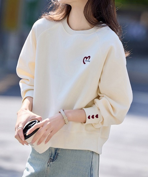 SPORTMAX CODE ハート柄スウェットトップス スウェット トレーナー ハート トップス 長袖 薄手 プリント ロゴ