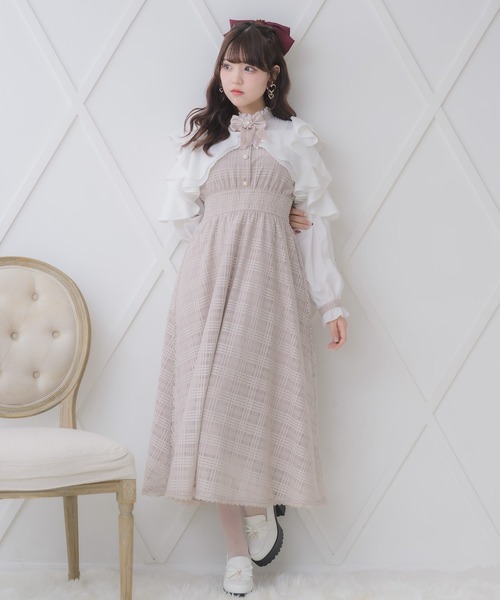 ROJITA シアーチェックラッフルワンピース M(ロング) ROJITA（ロジータ） ワンピース シアーチェックラッフルワンピース