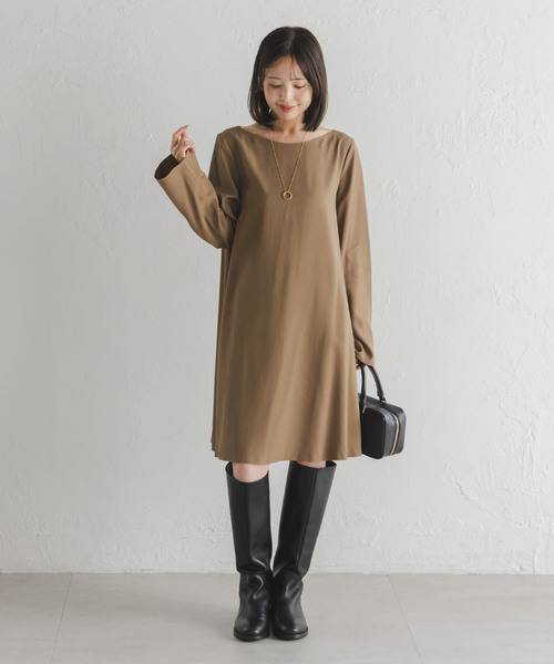 NOBLE ブラウン ミニマリストワンピース NOBLE（ノーブル） ワンピース バックコンシャスAラインミニワンピース