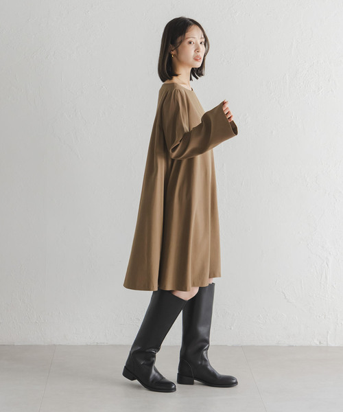 NOBLE ブラウン ミニマリストワンピース NOBLE（ノーブル） ワンピース バックコンシャスAラインミニワンピース