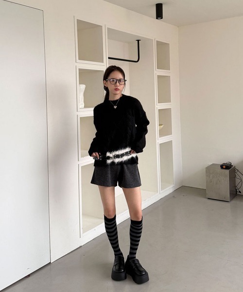 4INT. パンツ ウエストゴム ニット ショート パンツ レディース