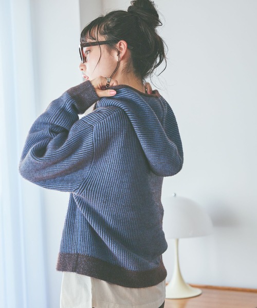 niko and…（ニコアンド） パーカー バイカラーダブルジップニット