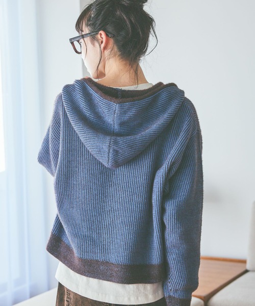 niko and…（ニコアンド） パーカー バイカラーダブルジップニット