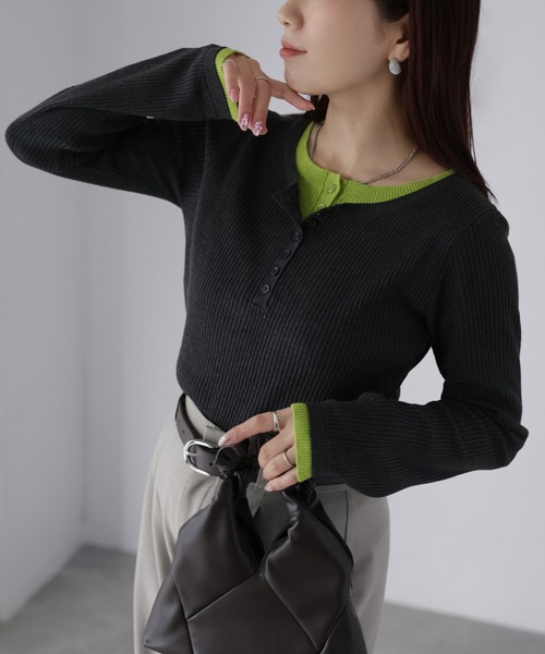 Riberry(リベリー) ニット セーター レイヤードライク配色ヘンリー Riberry(リベリー) ニット セーター レイヤードライク配色ヘンリー